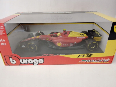 Maket makine garash Ferrari Bburago F1-75, 1/18, diecast metal, kuqe verdhë