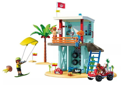 Set lodrash Playmobil Vacation on the Beach Rescue Tower, kullë shpëtimi, buggy plazhi, shumëngjyrëshe