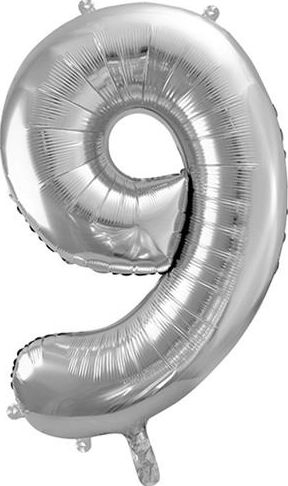 Метален балон PartyDeco број 9, 86cm, сребрен