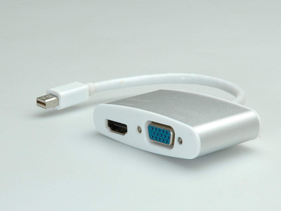 Kabllo adaptor Roline 12.03.3161, Mini DisplayPort në HDMI VGA, 0.1m, ngjyrë argjendi