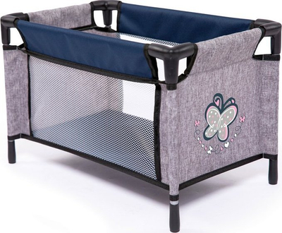 Set lodrash për goca Bayer 63227AB, karrige ngrënieje dhe krevat udhëtimi, deri 42 cm, gri me flutura