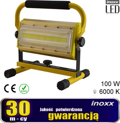 Reflektor portativ Nvox LED 100W, 6000K, me bateri dhe 230V, i verdhë