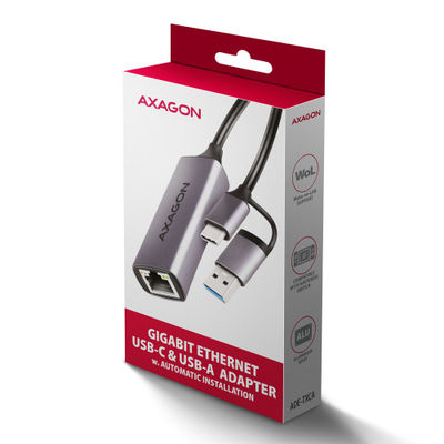 Kartelë rrjeti Axagon ADE-TXCA, USB C USB A, Gigabit Ethernet, gri
