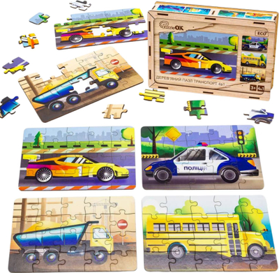 Puzzle druri PuzzleOk 4n1 Mjete, set me 4 puzzle, mjete transporti, shumëngjyrësh