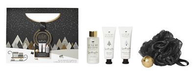 Set dushi The Luxury Bathing Company Pear & Nectarine flower, Xhel dushi 100 ml + Krem trupi 50 ml + Krem për duar dhe thonj 50 ml + Shkum për vaskë 25 ml + Sfungjer