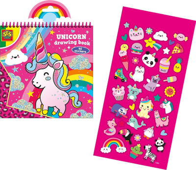 Liber ngjyrosjeje SES Creative 111 Unicorn, 15 faqe, 40 ngjitëse me shkëlqim, shumëngjyrësh