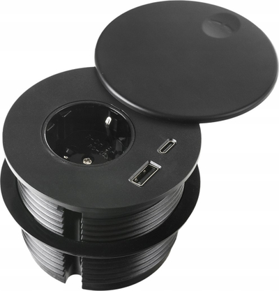 Prizë tavoline Spacetronik ERGOLINE SPSR1D3B V2, rrethore e futur te tavolina, me USB A dhe USB C, e zezë