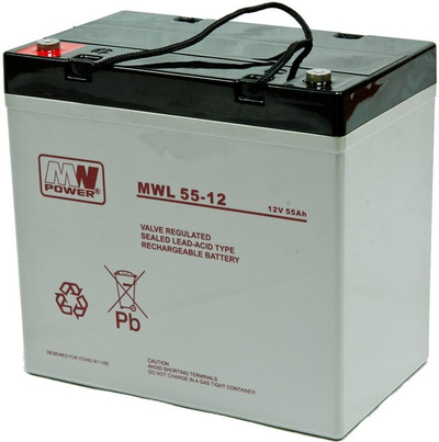 Bateri AGM MW Power MWL 55-12, 12V, 55Ah, e zezë