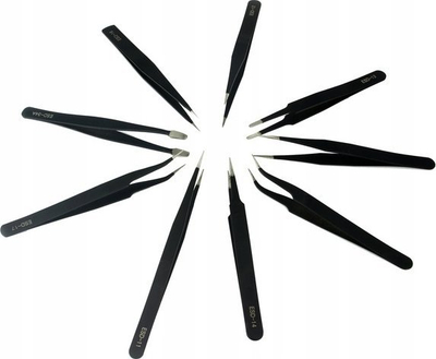 Set pincetash precize Mar-Pol Fiskars, 9 copë, antistatike, i zi