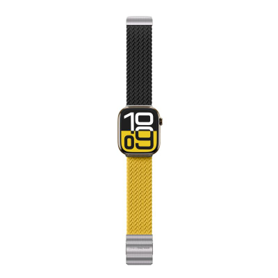 Ремен за паметен часовник Apple Watch AmazingThing Blend, сет 2 парчиња, 45/46/49 mm, нерѓосувачки челик и најлон, црн и жолт
