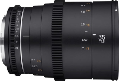 Objektiv Samyang 35mm T1.5 VDSLR MK2 për Canon EF, për video, i zi