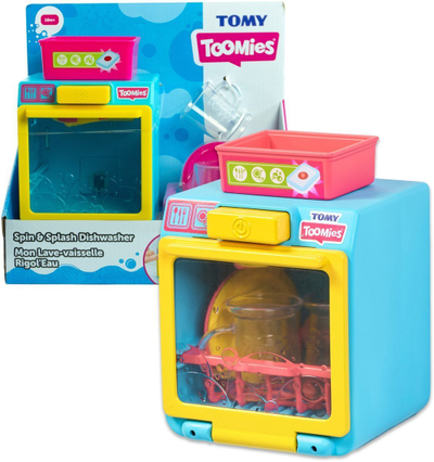 Играчка за бања TOMY Toomies Spin and Splash Dishwasher, со вртечка вода, со шолји и чинии, шарена