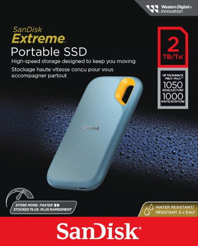SSD i jashtëm SanDisk Extreme Portable, 2TB, USB C, blu e çelët