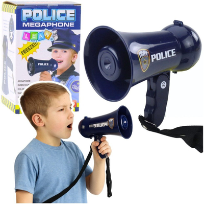 Lodër megafon policie Lean Toys, me sirenë, me rrip për ta varur, blu e errët
