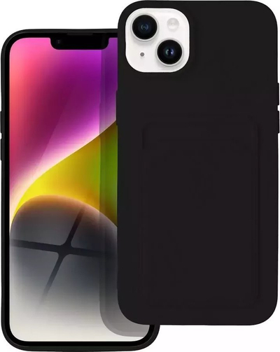 Силиконска маска Forcell Card Case за iPhone 14 Plus, со џеб за картичка, мат, црна