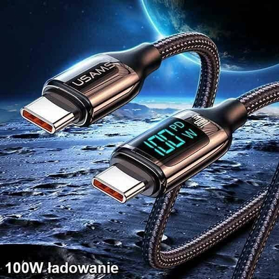 Kabllo karikimi Usams U78 USB-C në USB-C, 1.2m, 100W, me LED, e bardhë