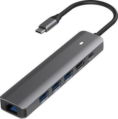 Adaptori USB C Extra Digital, HDMI, LAN, 3x USB 3.0, USB C PD 100W, gri