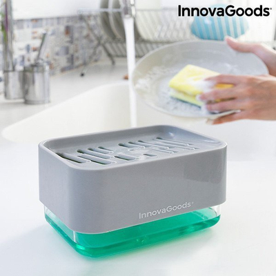 Dozator larës enësh InnovaGoods Pushoap, 330ml, 2 në 1, gri jeshil