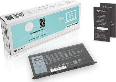Bateri laptopi Movano Dell P65F001 P57F003, 74Wh, Li‑Polymer, e zezë