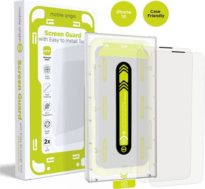 Xham mbrojtës Mobile Origin për iPhone 16, set 2 copë, me vendosje të lehtë, transparent