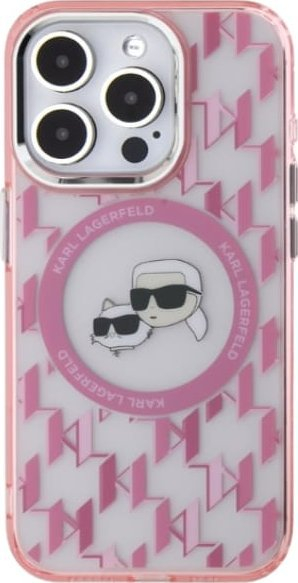 Kapak telefoni Karl Lagerfeld IML Monogram Karl &amp; Choupette, MagSafe, për iPhone 15, rozë