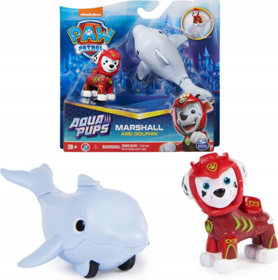 Lodër figurë Paw Patrol Aqua Pups Marshall me delfin, set 2 pjesë, e kuqe