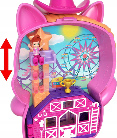 Lodër kompakte Polly Pocket Pony Rodeo, set lojërash, me kukulla dhe kuaj të vegjël, shumëngjyrëshe