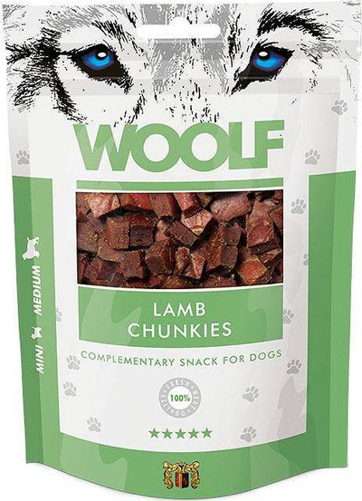 Shujtë për qen Brit Woolf Lamb Chunkies, mish qengji, 100g