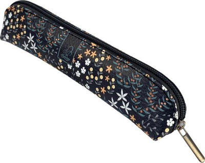 Penar Bee-bee Mini Pencil Case Olive Flowers, 19 x 4 x 3.5 cm, lëkurë sintetike, me lule, ngjyrë ulliri