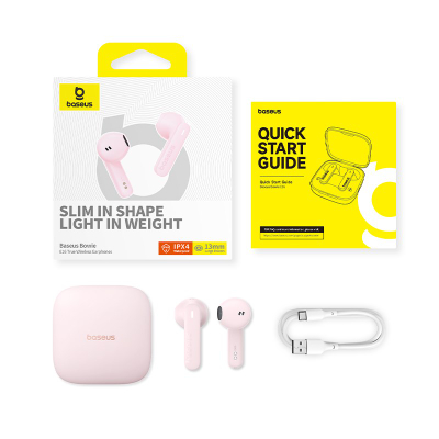 Kufje wireless Baseus Bowie E16, True Wireless, Bluetooth 5.3, rozë