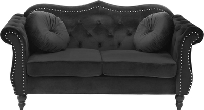 Divan 2 vendesh Beliani Skien, kadife, stil Chesterfield, i zi