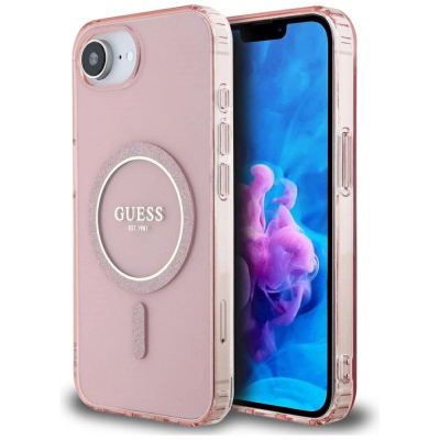 Футрола Guess MagSafe за iPhone 16e, TPU поликарбонат, со прстен MagSafe, розова