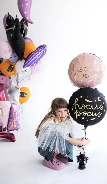 Balonë folie “Hocus Pocus”, 45 cm, rrumbullake, e zezë