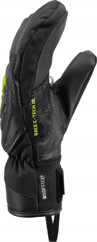 Doreza ski Leki WCR C-Tech 3D Mittens Kids, për kalamaj, madhësia 8, të zeza me neon të verdhë