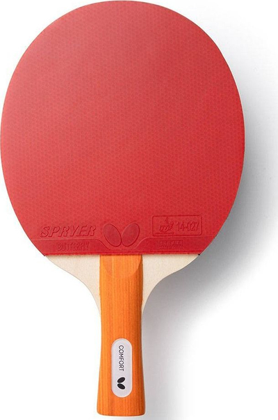Raketë pingpongu Butterfly Comfort, për kalamaj, me dorezë konkave, e kuqe