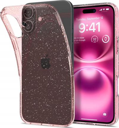 Maskë telefoni Spigen Liquid Crystal Glitter, për iPhone 16, TPU, rozë me shkëlqim