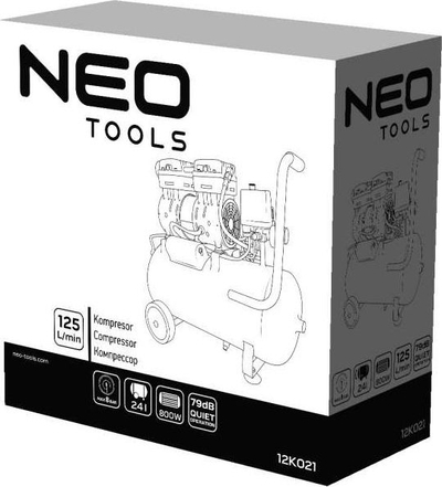 Kompresor pa vaj Neo 12K021, depozitë 24L, motor 800W, portokalli