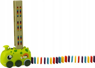Lodër makinë dinosaur me bateri, vendosëse domino me 4 ngjyra, e gjelbër