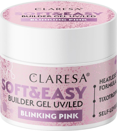 Xел градбен за нокти Claresa Keratin Soft Easy Builder Gel Blinking Pink, 12g, розова со сјај