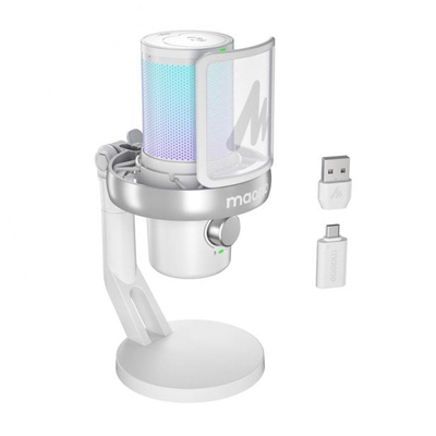 Бежичен микрофон Маоно DM40 Pro, USB C, RGB, бел
