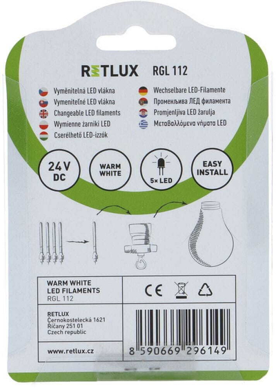 Fije LED zëvendësuese Retlux RGL 112, set 5 copë, 24V DC, dritë e ngrohtë
