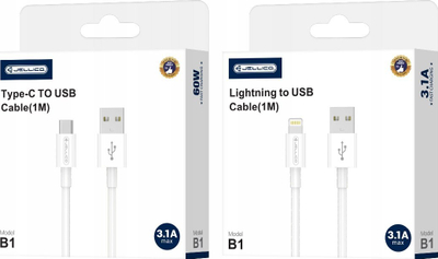 Kabllo USB në USB-C Jellico B1, 1m, 3.1A, e bardhë