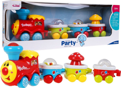 Lodër tren Baoli Party Music Train, me drita e zëra, 3 vagona, shumëngjyrësh