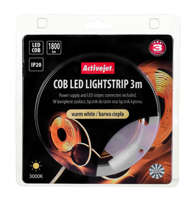 LED лента Activejet AJE-COB, 3m, 1800lm, IP20, топло бела
