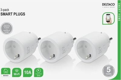 Set me priza të mençme Deltaco Smart Home SH-OP03, 3 copë, WiFi 2.4GHz, e bardhë