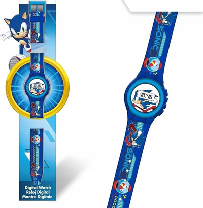 Дигитален часовник за деца Kids Licensing Sonic the Hedgehog, аларм, отпорен на вода, многуобоен