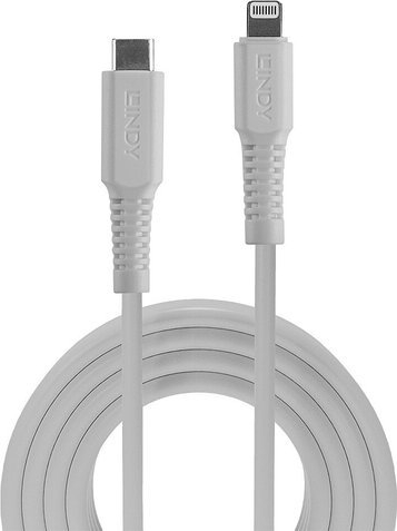 Kabllo USB Lindy USB C në Lightning, 3 m, karikim i shpejtë, e bardhë
