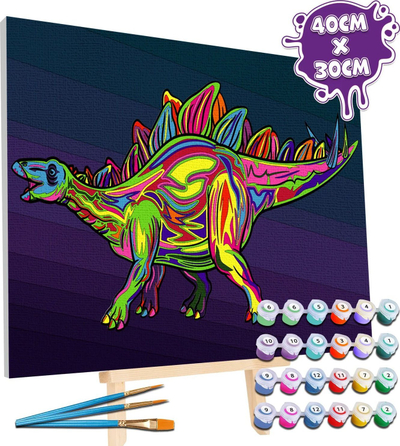 Set pikturimi Stegosaurus Paint by Numbers, kanavacë 40 x 30cm, me bojra edhe penela, shumëngjyrësh