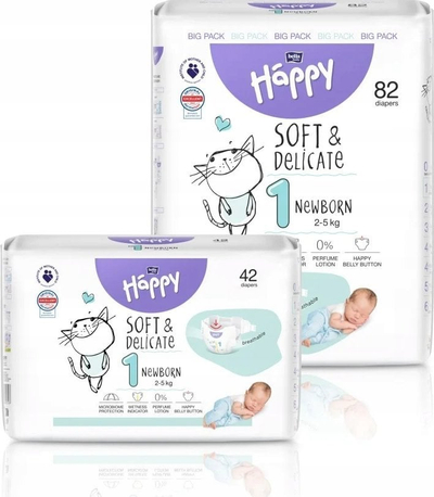 Pelenë Bella Baby Happy Soft &amp; Delicate Size 1 Newborn, 2-5kg, 42 copë