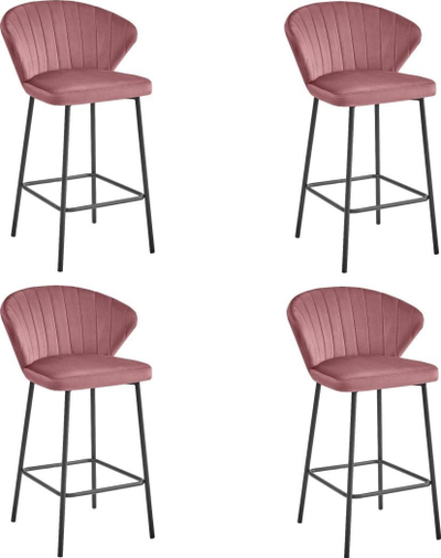 Karrige e lartë bar GATTA High Bar Stool Hoker, set 4 copë, velur, këmbë metalike, rozë e errët